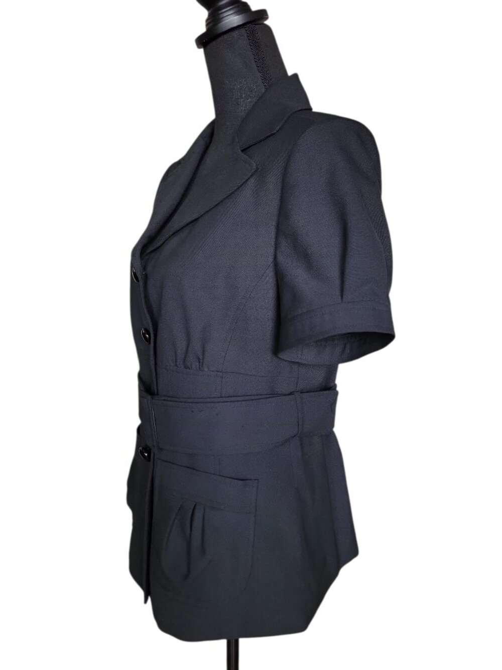 Anne Klein Black Belted Button Front Blazer Top Women's Size 10 - Picture 6 of 7